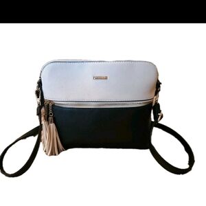 Elim And Paul Two-Tone Black and Ivory Crossbody Bag with Tassel